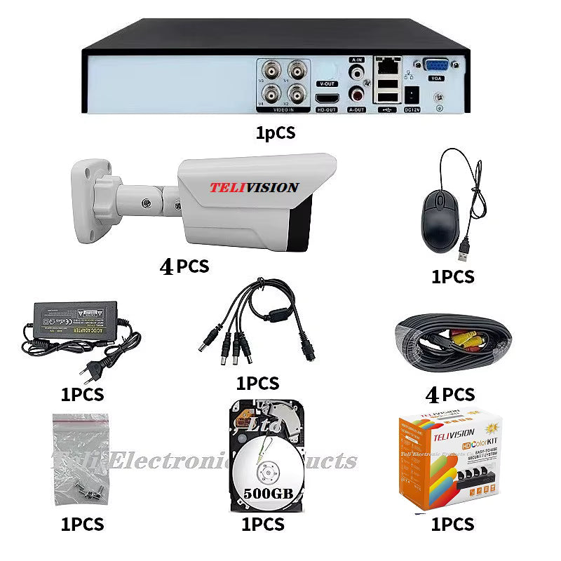 New Camera System Good Quality 3MP 5MP Full Color Night Vision Audio Waterproof IP66 4 Camera 500GB DVR Home CCTV Camera Kit