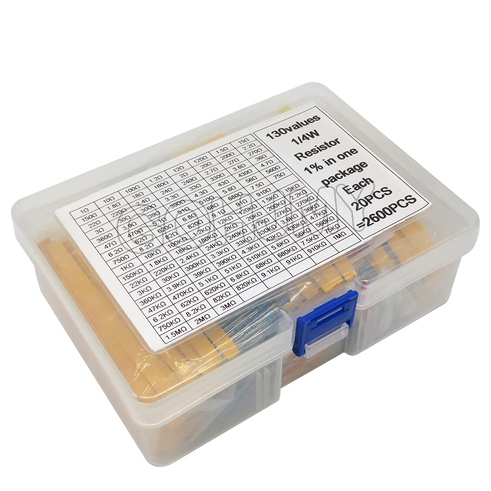 Metal Film Resistors Assortment Kit - 20 Pack (130 Values, 1/4W 1%)