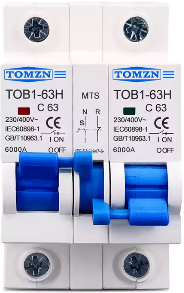 TOMZN 1P+1P MTS 6A-63A MTS Manual transfer switch Circuit breaker MCB 50Hz/60Hz 400V~ Changeover Switch
